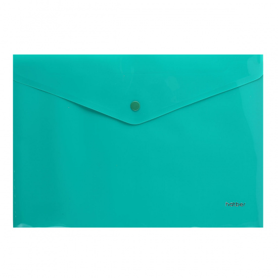 Папка конверт на кнопке А4 (235*330мм), пластик, цвет зеленый Hatber AKk4_00004