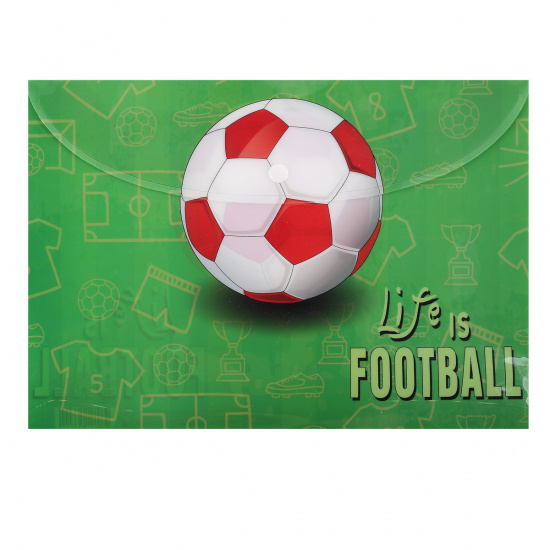 Папка конверт на кнопке Футбол А4 (230*320мм), пластик, цвет рисунок КОКОС 183483-1