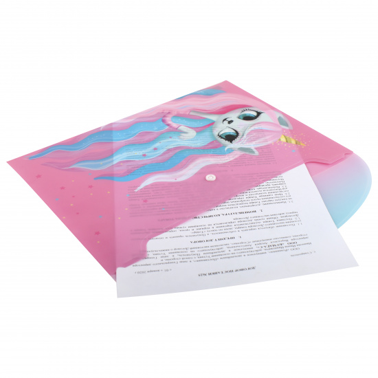 Папка-конверт на кнопке А4, 0,15 мм, цвет розовый с рисунком Unicorn Cat КОКОС 212046