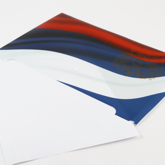 Папка-конверт на кнопке А4 (230*320 мм), 0,15 мм, цвет синий с рисунком Флаг России КОКОС 231604