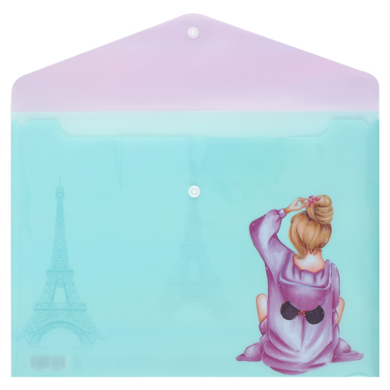 Папка-конверт на кнопке А4, 0,15 мм, цвет мятный с рисунком Paris КОКОС 240727