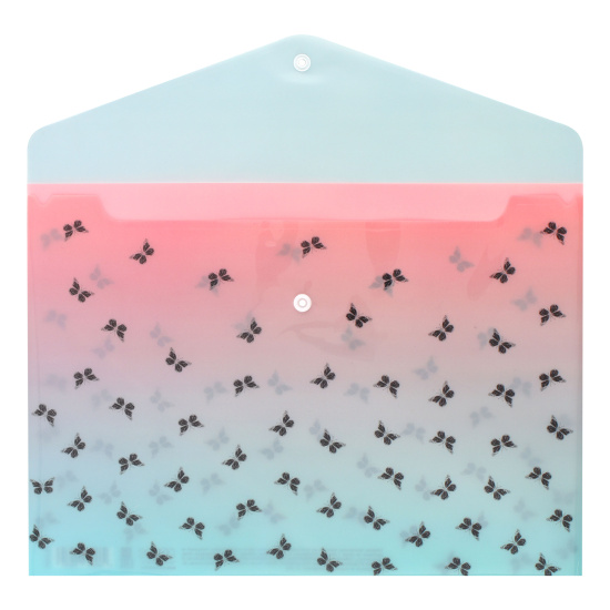 Папка-конверт на кнопке А4, 0,15 мм, цвет голубой с рисунком Бабочки градиент КОКОС 240733
