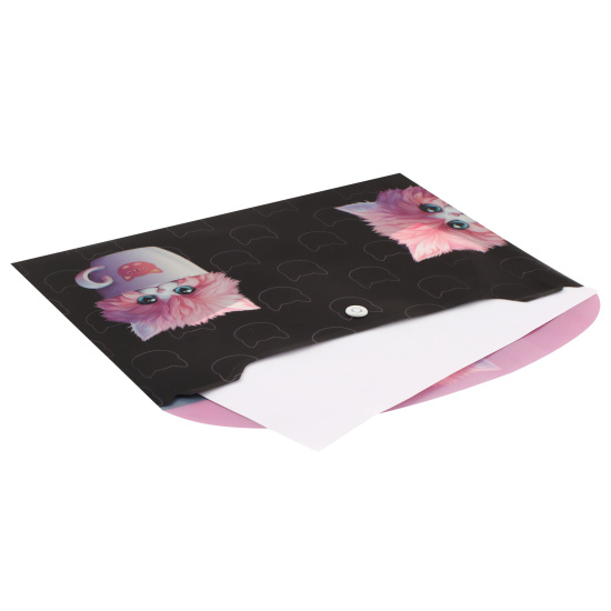 Папка-конверт на кнопке А4, 0,15 мм, цвет черный с рисунком Кот в кружке КОКОС 240735