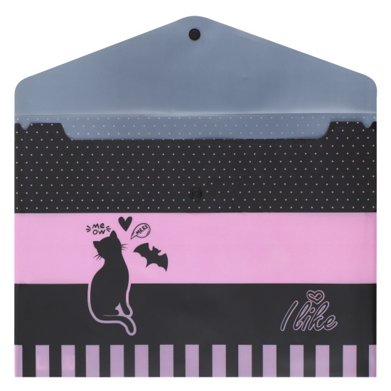 Папка-конверт на кнопке А4, 0,15 мм, цвет черный/розовый Cat secret КОКОС 240726