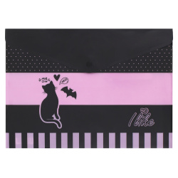 Папка-конверт на кнопке А4, 0,15 мм, цвет розовый с рисунком Cat secret КОКОС 240726