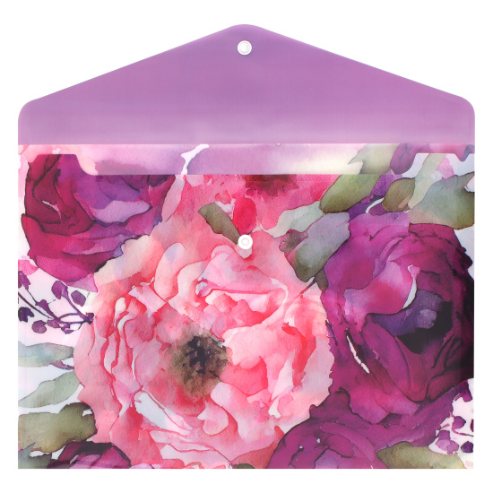Папка-конверт на кнопке А4, 0,15 мм, цвет с рисунком Цветы акварель FIORENZO 240724