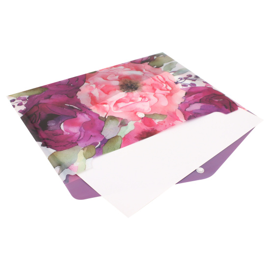 Папка-конверт на кнопке А4, 0,15 мм, цвет с рисунком Цветы акварель FIORENZO 240724