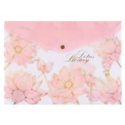 Папка-конверт на кнопке А4, 0,18 мм, цвет белый/розовый Цветок лотоса на белом FIORENZO 231775