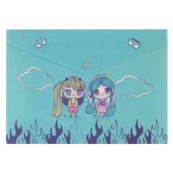 Папка-конверт на кнопке А4 (235*330мм) 0,18мм КОКОС Чиби 231778 непрозрачная с рисунком, искрящаяся фактура