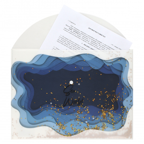 Папка-конверт на кнопке А4, 0,18 мм, цвет белый с рисунком Волна КОКОС 212288