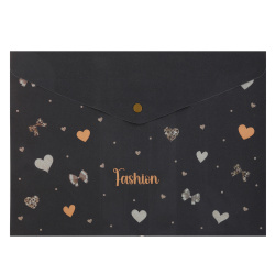 Папка-конверт на кнопке А4 (235*330мм) 0,18мм КОКОС Fashion hearts тисн фольг 260801 с рисунком, искрящаяся фактура