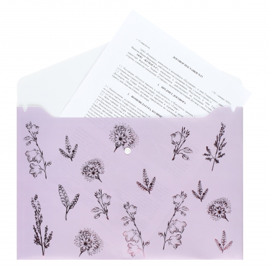 Папка-конверт на кнопке А4, 0,18 мм, цвет сиреневый Herbarium КОКОС 212266
