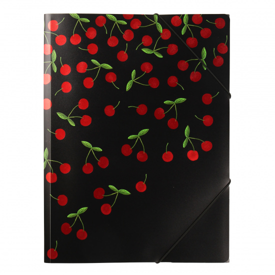 Папка на резинке А4, пластик, 0,40 мм, цвет черный с рисунком Cherry Boom КОКОС 212243