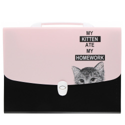 Папка-портфель 12отд 0,8мм 30мм Hidden Cat deVENTE 3073007 черная/розовая