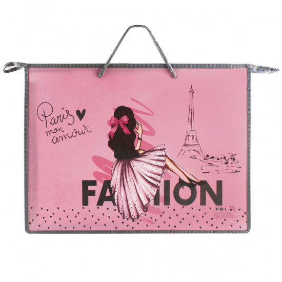 Папка для художника А3, 34,5*46,5*5 см, пластик, на молнии сверху, 1 отделение, цвет розовый с рисунком Paris Fashion КОКОС 215191