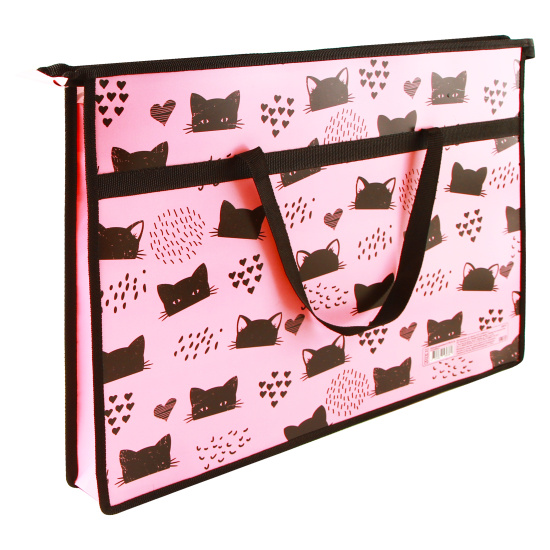 Папка для художника А3, 34*47*5 см, пластик, на молнии сверху, 1 отделение, цвет розовый/черный Cat Pattern КОКОС 230712