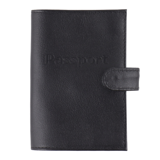 Обложка  для паспорта натуральная кожа, хлястик на кнопке, цвет черный KLERK Basic 213943