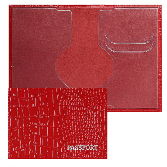 Обложка для паспорта натуральная кожа, цвет красный Имидж Passport Крокодил Россия-паспорт Герб 1,01гр-КРОКОДИЛ-201