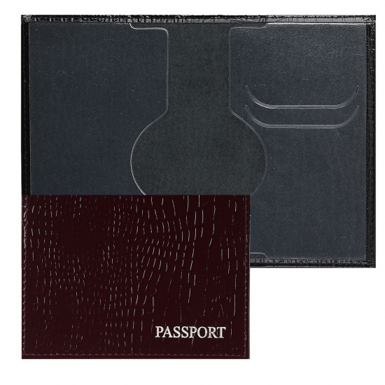 Обложка для паспорта натуральная кожа, цвет бордовый Имидж Passport Крокодил Россия-паспорт Герб 1,01гр-КРОКОДИЛ-209