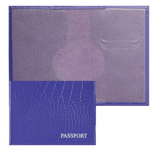 Обложка для паспорта натуральная кожа, цвет фиолетовый Имидж Passport Крокодил Россия-паспорт Герб 1,01гр-КРОКОДИЛ-224