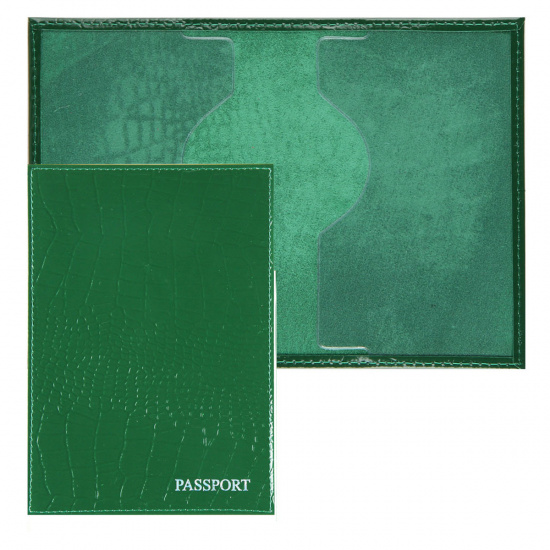Обложка для паспорта натуральная кожа, цвет зеленый Имидж Passport Крокодил Россия-паспорт Герб 1,01гр-КРОКОДИЛ-206