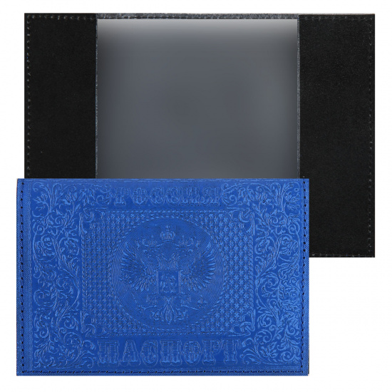 Обложка для паспорта натуральная кожа, цвет синий Имидж Россия-паспорт Герб 1,60г-203