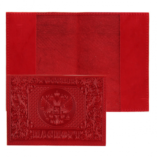 Обложка для паспорта натуральная кожа, цвет красный Имидж Паспорт-Россия-Герб 1,12г-201