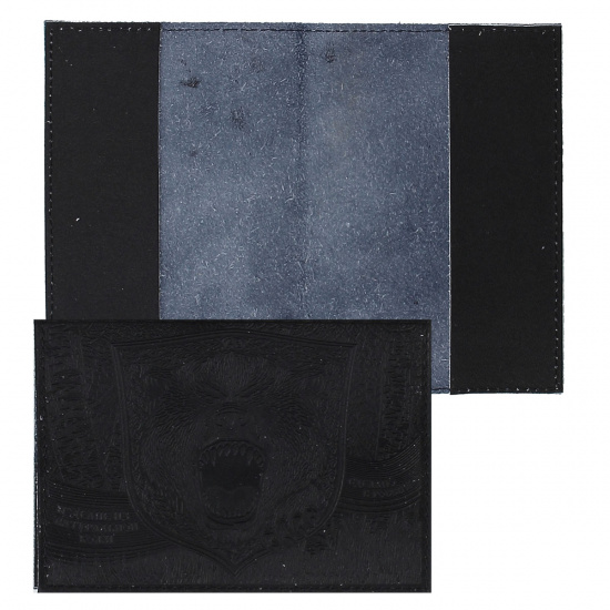 Обложка для паспорта натуральная кожа, цвет черный Имидж Медведь П 1,12м-211