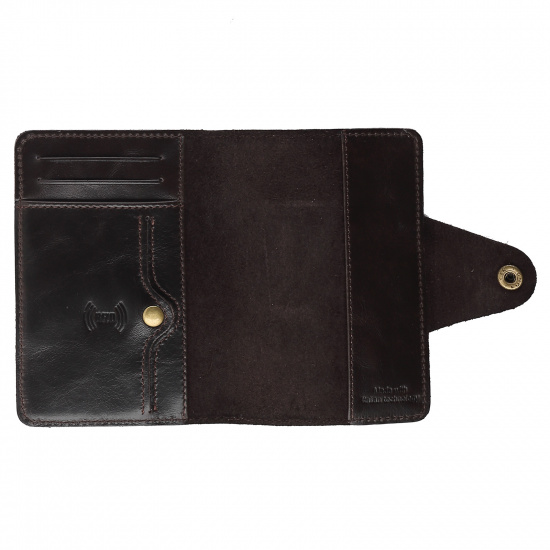 Обложка  для паспорта натуральная кожа, хлястик на кнопке, цвет коричневый Domenico Morelli DM-PS18-K024-R
