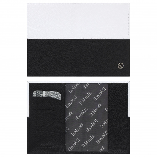Обложка  для паспорта натуральная кожа, цвет черный/белый Domenico Morelli Бруклин DM-PS02-F110