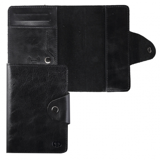 Обложка  для паспорта натуральная кожа, хлястик на кнопке, цвет черный Domenico Morelli Форсаж-3 FR-PS18-D1r