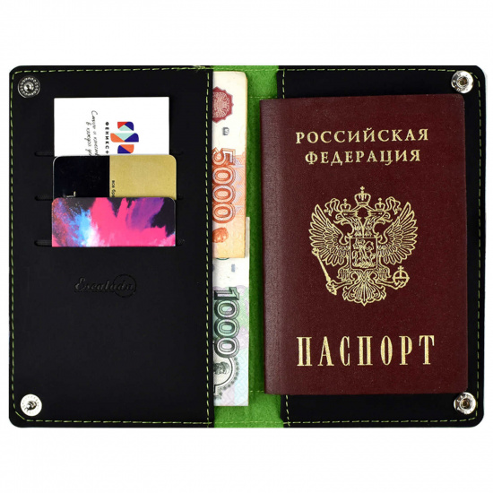 Обложка  для паспорта фетр, на кнопках, цвет черный/салатовый Феникс 45296