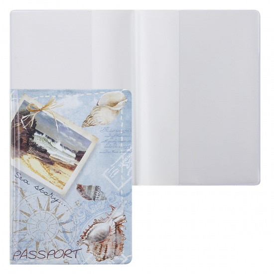 Обложка д/паспорта пласт ПВХ 20033 Морской пейзаж на голубом