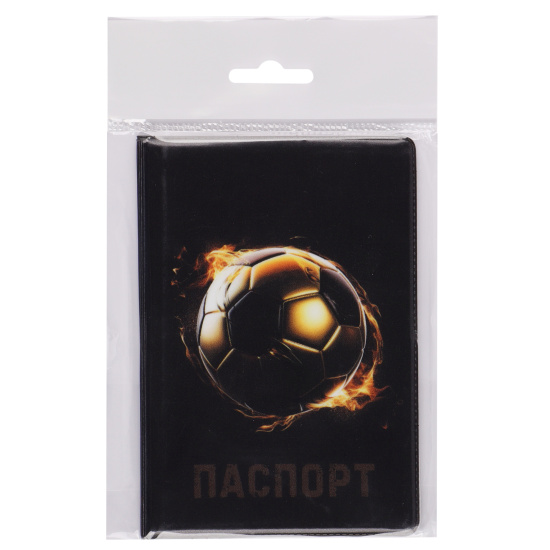 Обложка  для паспорта ПВХ, цвет черный КОКОС Золотой футбол 232608