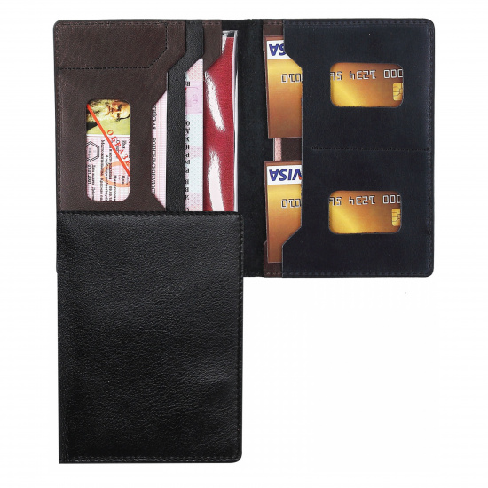 Обложка для автодокументов натуральная кожа, 4 открытых кармана, цвет черный Имидж 211