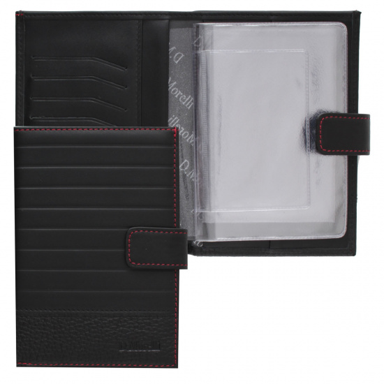 Обложка для автодокументов натуральная кожа, 1 открытый карман, цвет черный Domenico Morelli Амадей DM-B005-KS01