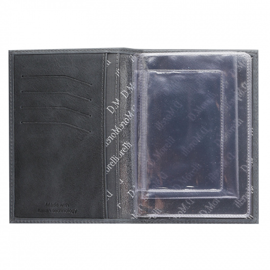 Обложка для автодокументов натуральная кожа, 1 открытый карман, цвет серый Domenico Morelli Бонд DM-B001-K033