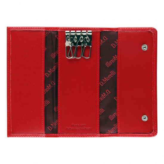 Ключница для женщин натуральная кожа, 6*14 см, на кнопках, цвет красный Red-2 Domenico Morelli DM-KL44-K07-F