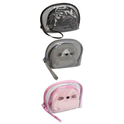 Косметичка набор 2шт ПВХ/ткань 15*20*6, 11*15*5 Meow 207457 КОКОС на молнии ассорти 3 вида