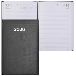 Ежедневник, датированный 2026 год, А5, твердый картон 7Бц, балакрон, поролон, 168 листов, цвет черный, Lancaster, Attomex, 2332653