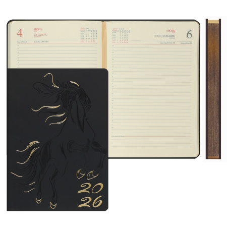 Ежедневник, датированный 2026 год, А5, интегральная, кожзам, 176 листов, цвет черный, Horse, FIORENZO, 253041 - с доставкой в интернет-магазине Бумага-С