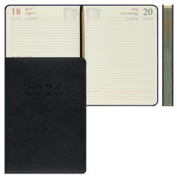 Ежедневник, датированный 2026 год, А5, твердый картон 7Бц, кожзам, поролон, 176 листов, цвет темно-синий, Basic, FIORENZO, 213356