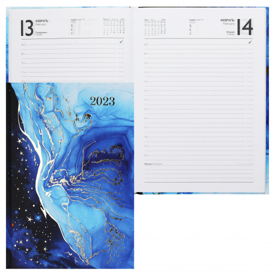 Ежедневник датированный 2023 год, А5, твердый картон 7Бц, 160 листов, цвет с рисунком Небесная глазурь Феникс 62357