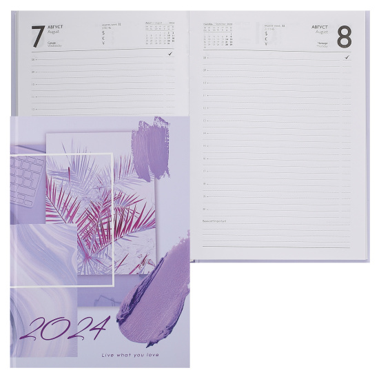 Ежедневник датированный 2024 год, А5, твердый картон 7Бц, 160 листов, цвет сиреневый Сиреневые ноты Феникс 64319