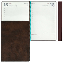 Ежедневник, полудатированный, А5, твердый картон 7Бц, кожзам, 192 листа, цвет коричневый/бирюзовый, Тиволи делавэ, Escalada, 70631