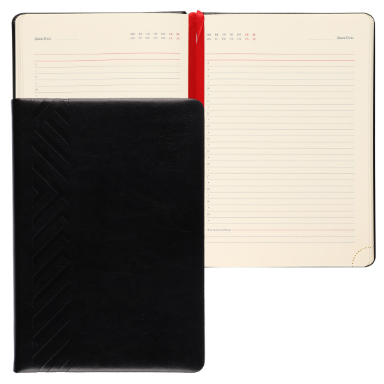 Ежедневник недатированный, А5, твердый картон 7Бц, кожзам, поролон, 168 листов, цвет черный FIORENZO 209784