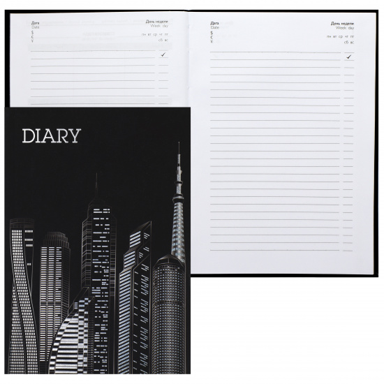 Ежедневник недатированный, А5, интегральная, 80 листов, цвет черный DIARY Архитектура Феникс 61467
