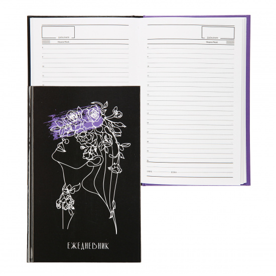 Ежедневник недатированный, А5, твердый картон 7Бц, 80 листов, цвет черный Flower Fantasy FIORENZO 214830