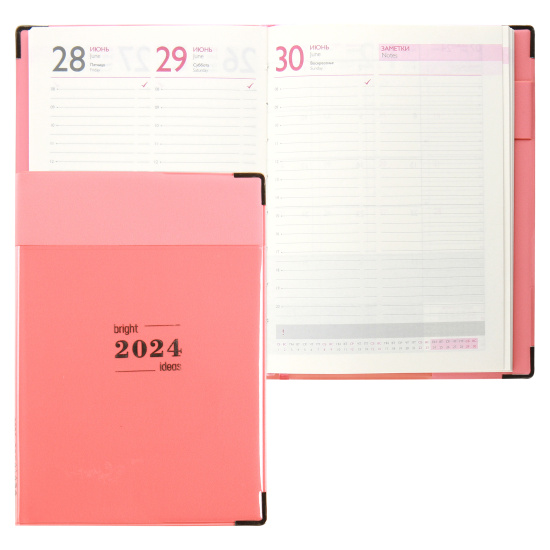 Ежедневник датированный 2024 год, А6+, интегральная, ПВХ, 128 листов, цвет розовый Escalada 63824
