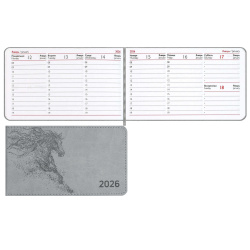 Еженедельник (планинг), Виннер, датированный 2026 год, А6, 85*150 мм, интегральная, кожзам, 64 листа, серый, Escalada, 70400
